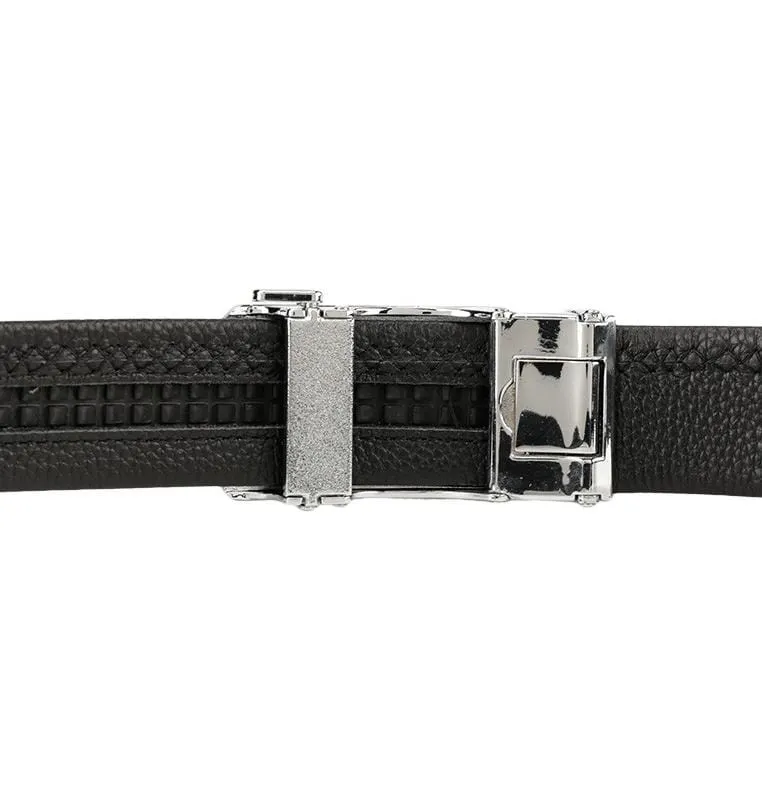 Tilted Edge Plate Buckle Full Grain Leather Belt - Black