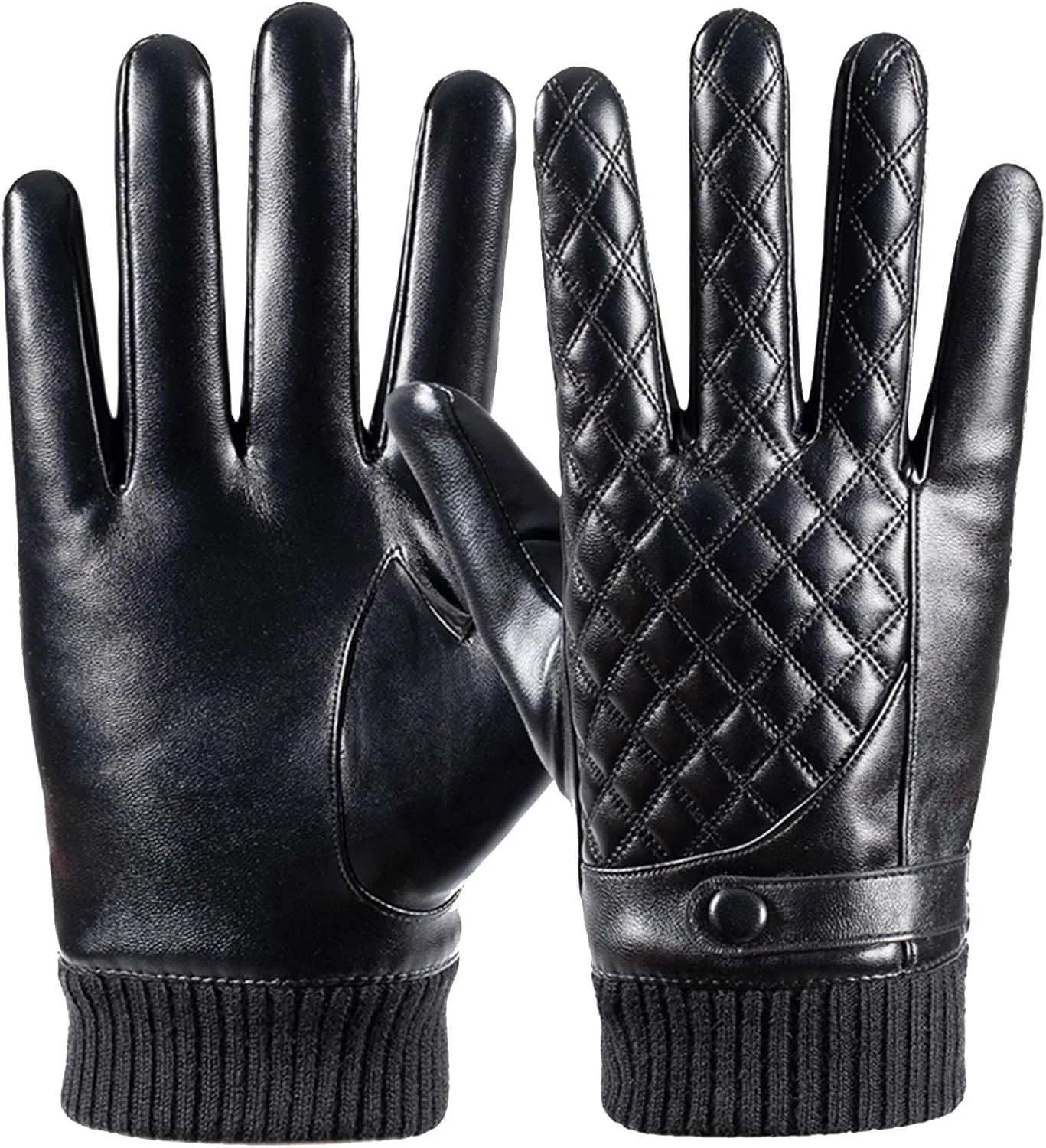 Warm Gloves, Waterproof PU Leather Winter Gloves, Touch Screen Non-Slip Full-Finger Gloves, Cycling Gloves