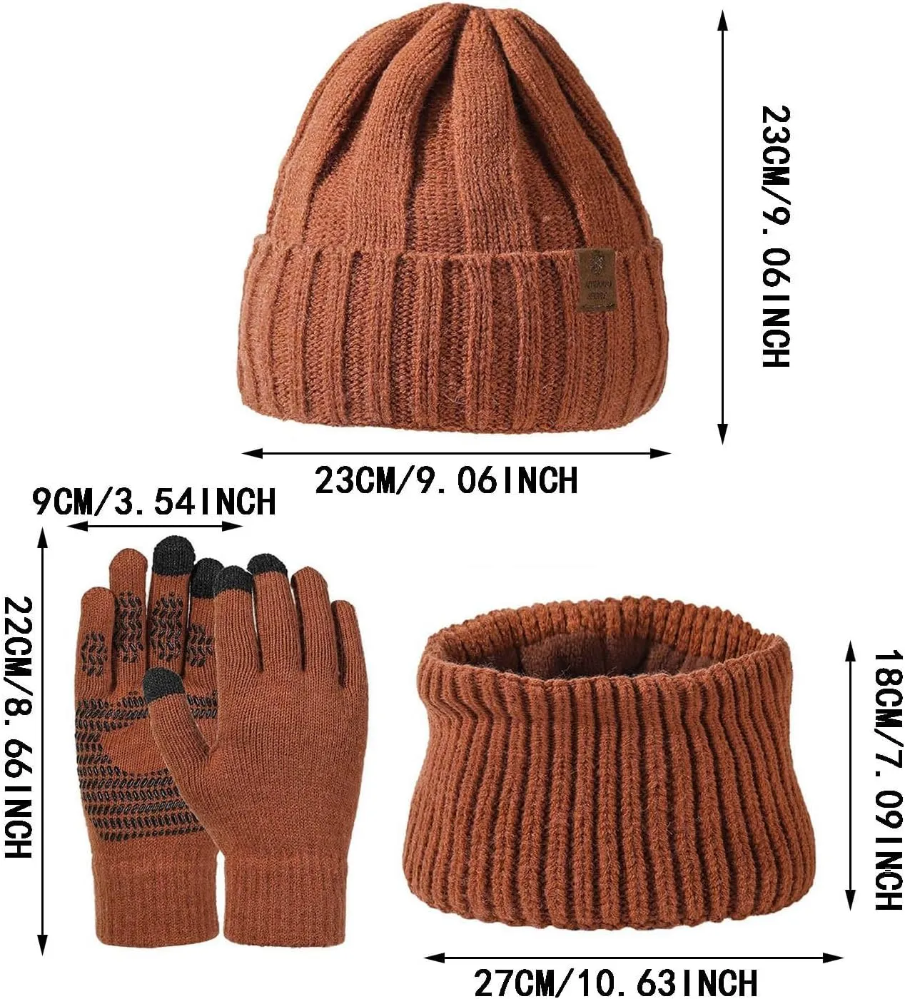 Winter Hat Scarf and Glove Set for Women Slouchy Warm Knit Beanie Hats Thermal Neck Scarves Touchscreen Gloves Sets