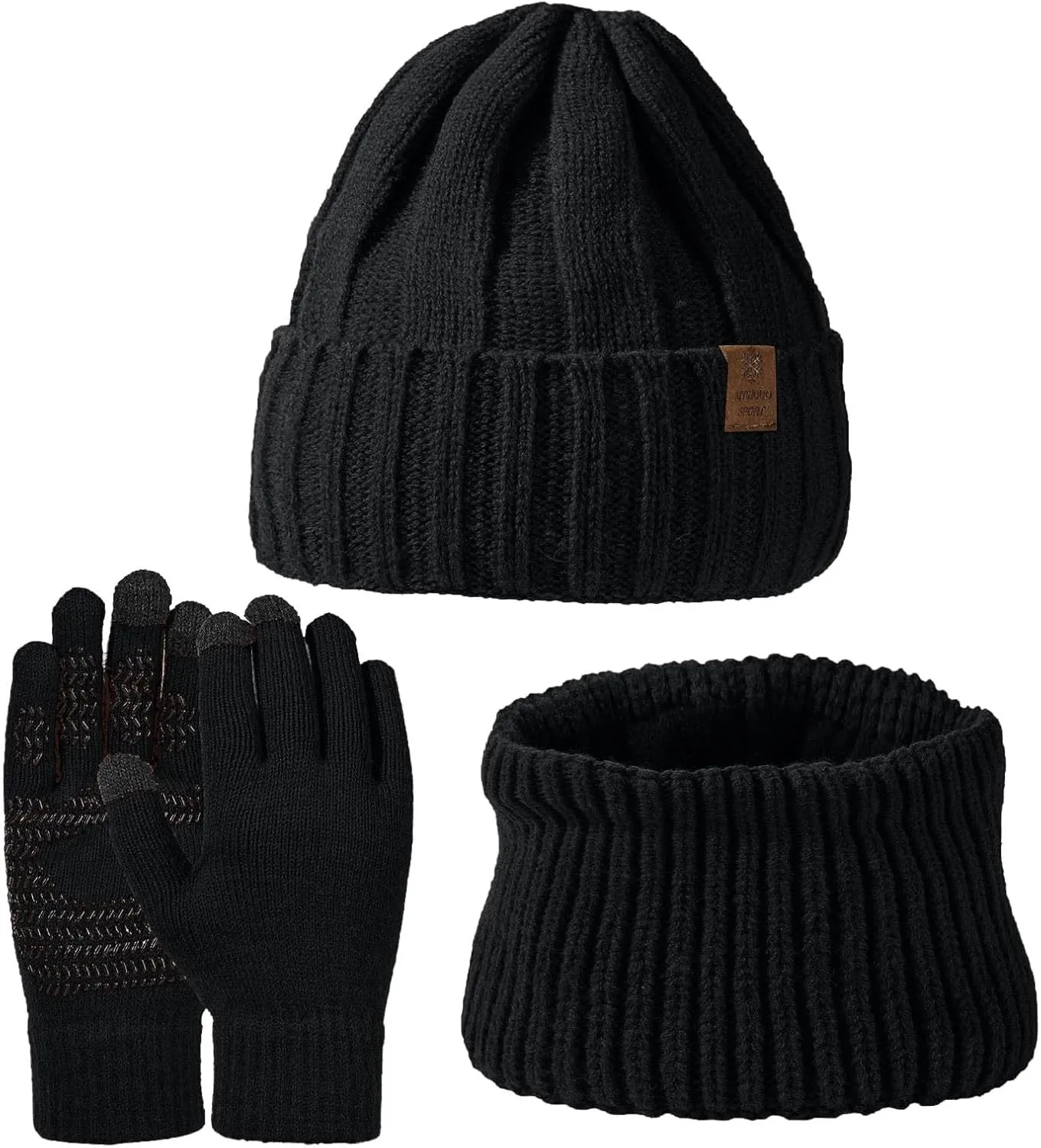 Winter Hat Scarf and Glove Set for Women Slouchy Warm Knit Beanie Hats Thermal Neck Scarves Touchscreen Gloves Sets
