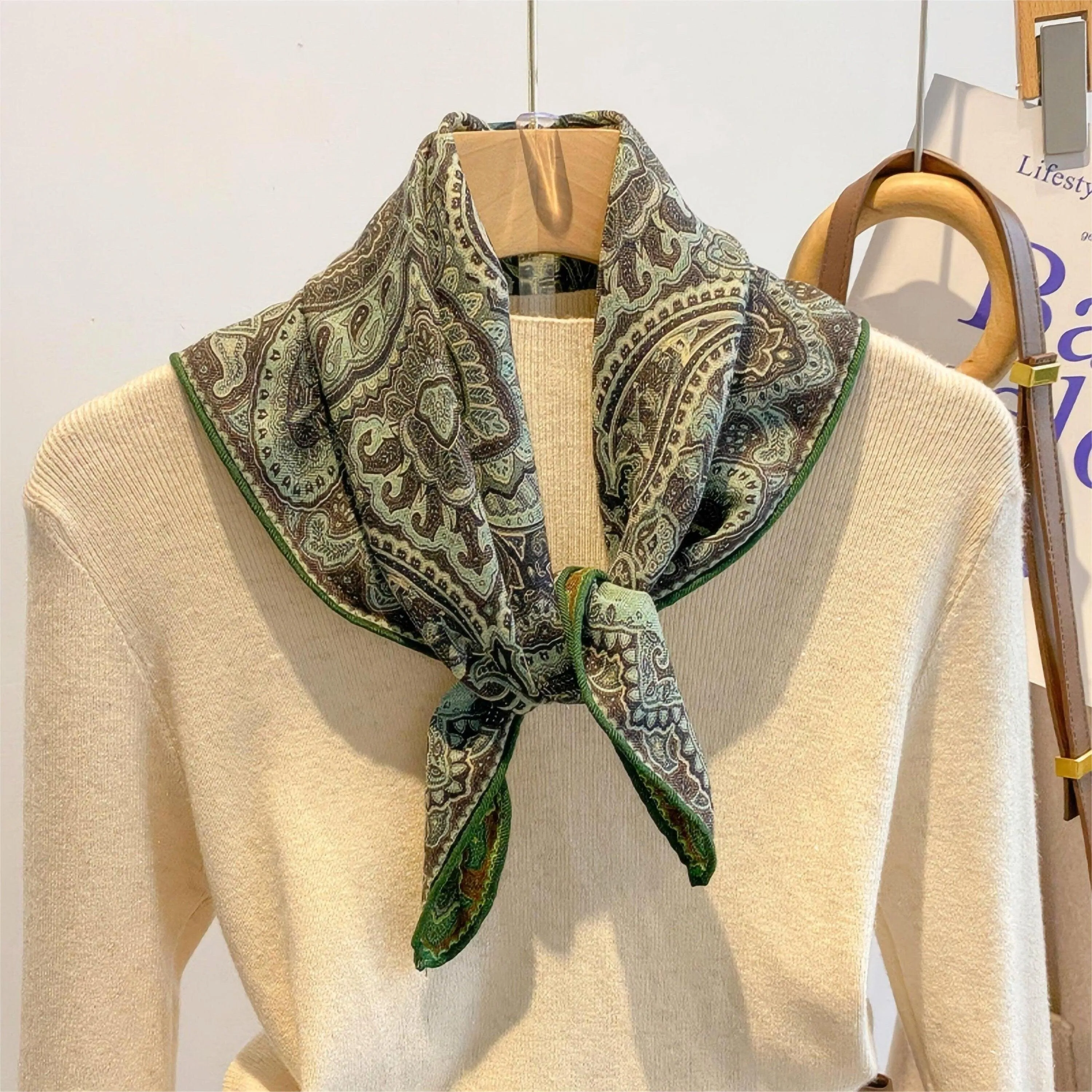 Winter Mulberry Silk Wool Blend Scarf/70*70 CM Hand Hemming Scarf/Vintage Double-Sided Paisley Print Winter Warm Shawl/Gift For Her