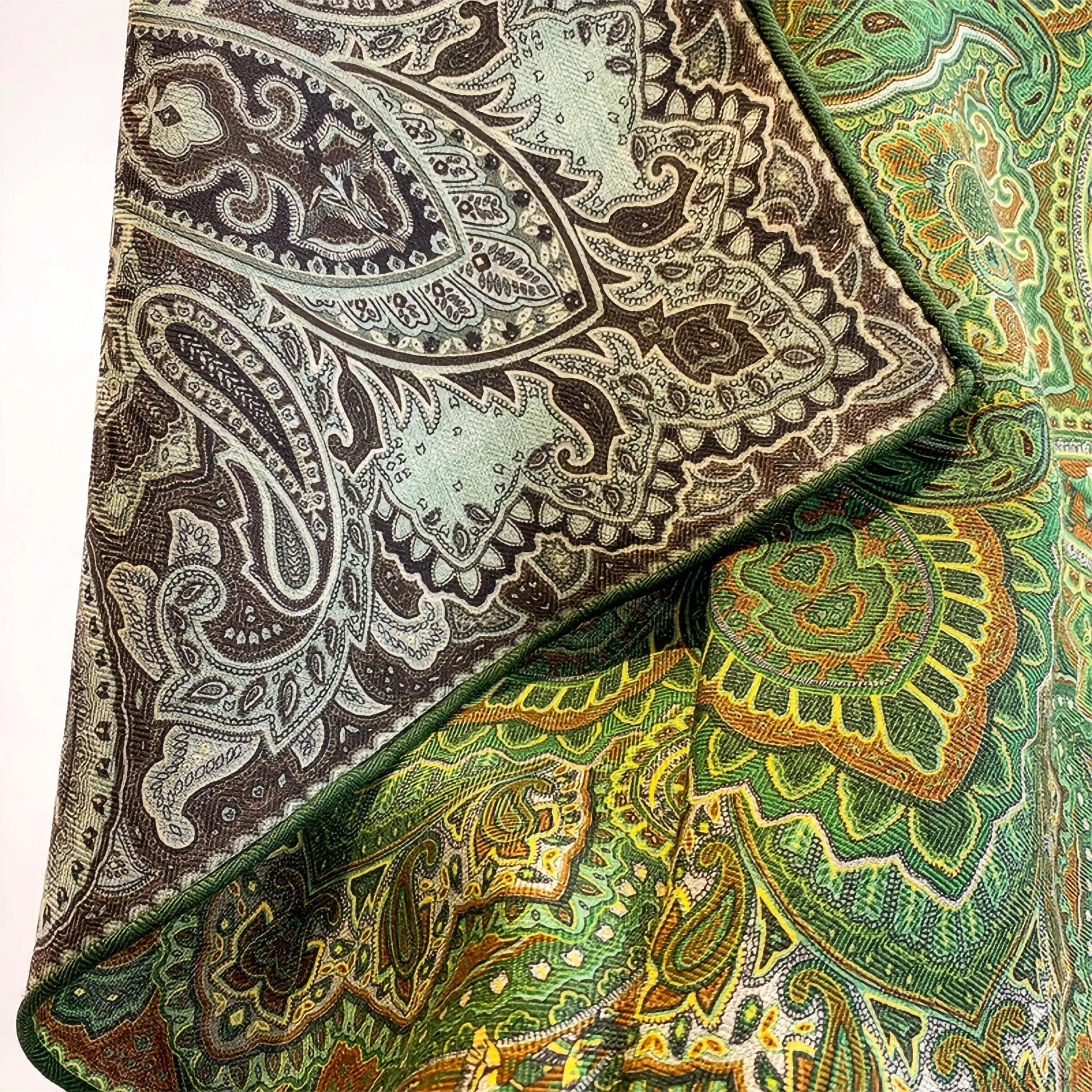 Winter Mulberry Silk Wool Blend Scarf/70*70 CM Hand Hemming Scarf/Vintage Double-Sided Paisley Print Winter Warm Shawl/Gift For Her