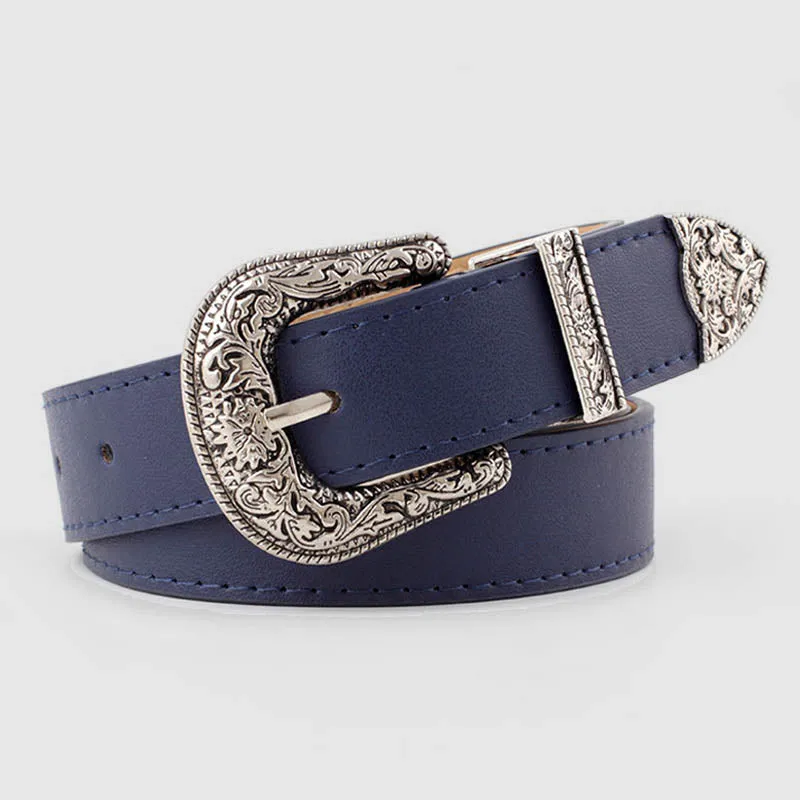 Wisherryy Western Vintage Carved Buckle Basic Belt GJ0042