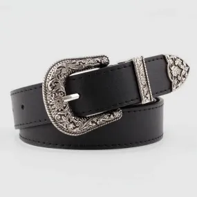 Wisherryy Western Vintage Carved Buckle Basic Belt GJ0042