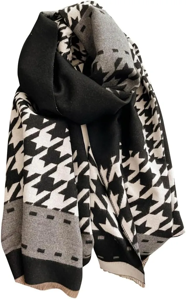 Women Winter Cashmere Feel Scarf Houndstooth Shawl Scarves Wraps