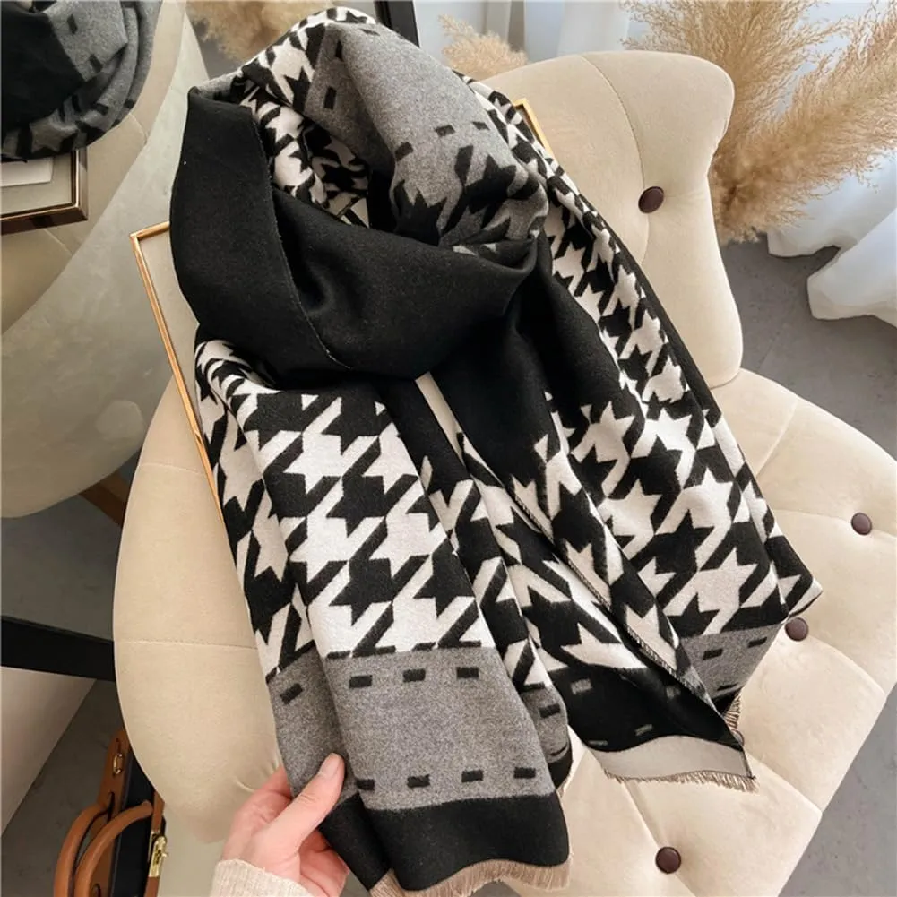 Women Winter Cashmere Feel Scarf Houndstooth Shawl Scarves Wraps