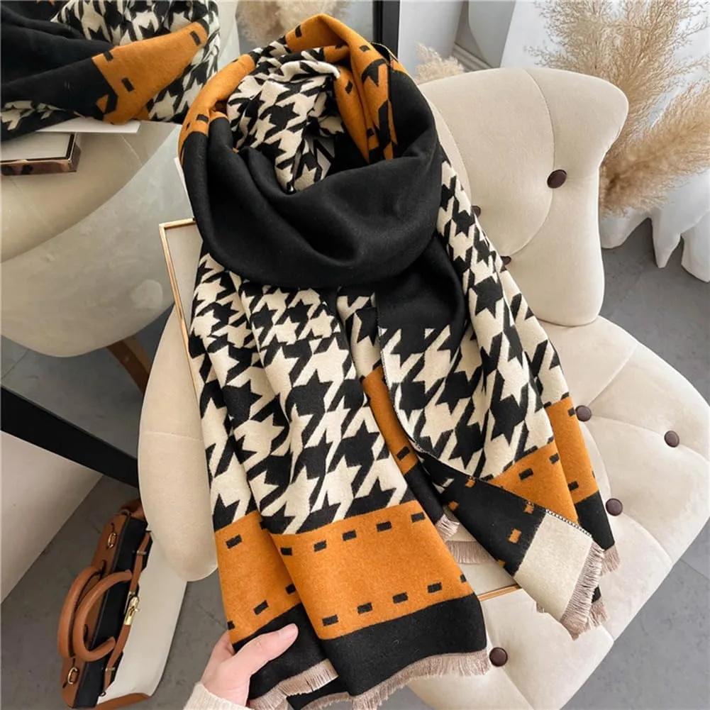 Women Winter Cashmere Feel Scarf Houndstooth Shawl Scarves Wraps
