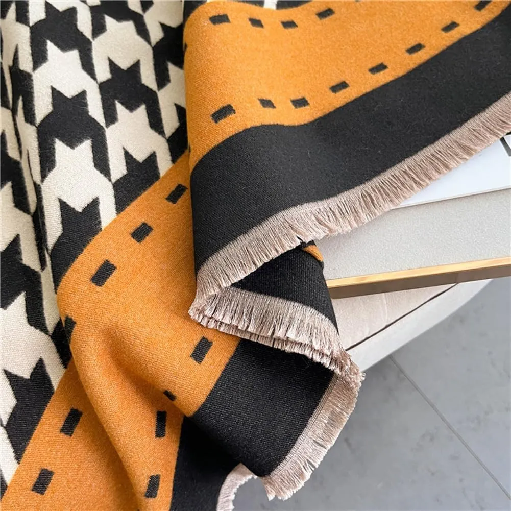 Women Winter Cashmere Feel Scarf Houndstooth Shawl Scarves Wraps