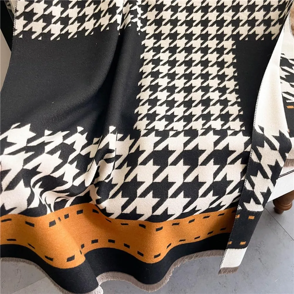 Women Winter Cashmere Feel Scarf Houndstooth Shawl Scarves Wraps
