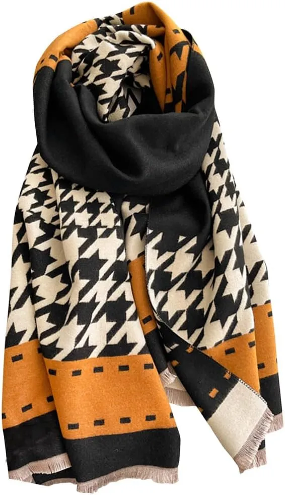 Women Winter Cashmere Feel Scarf Houndstooth Shawl Scarves Wraps