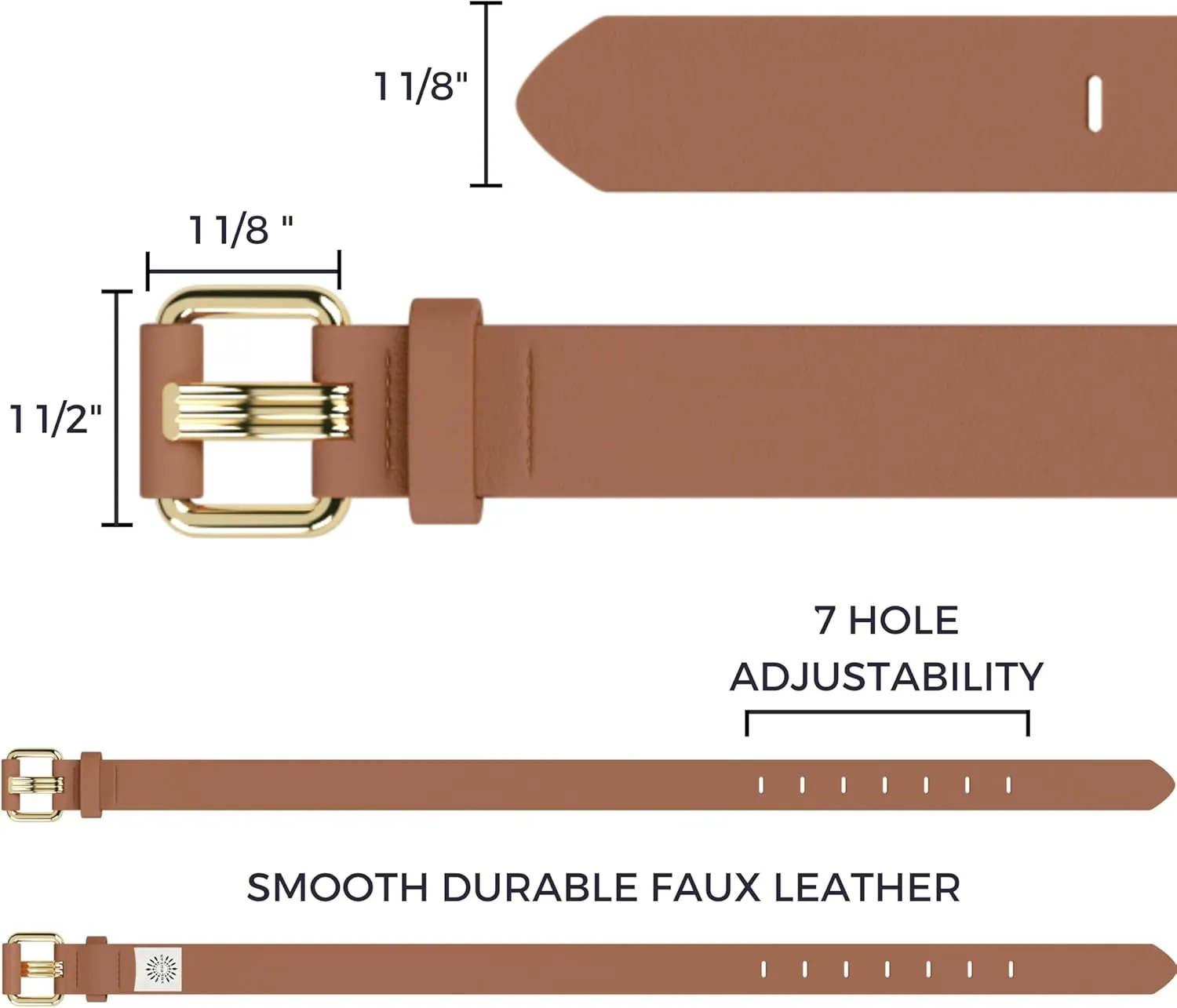 Women’s Brown Vegan Leather Belt – Adjustable Belt with Gold Buckle for Jeans, Dresses, Casual & Everyday Outfits