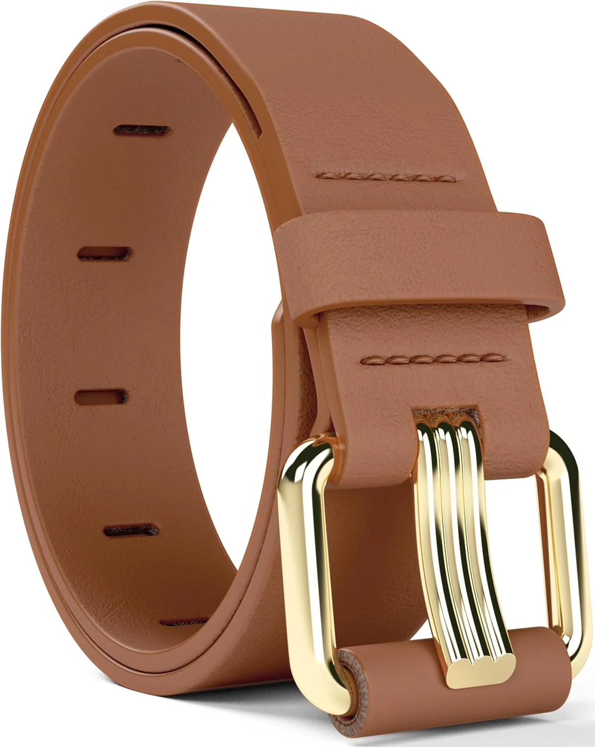 Women’s Brown Vegan Leather Belt – Adjustable Belt with Gold Buckle for Jeans, Dresses, Casual & Everyday Outfits