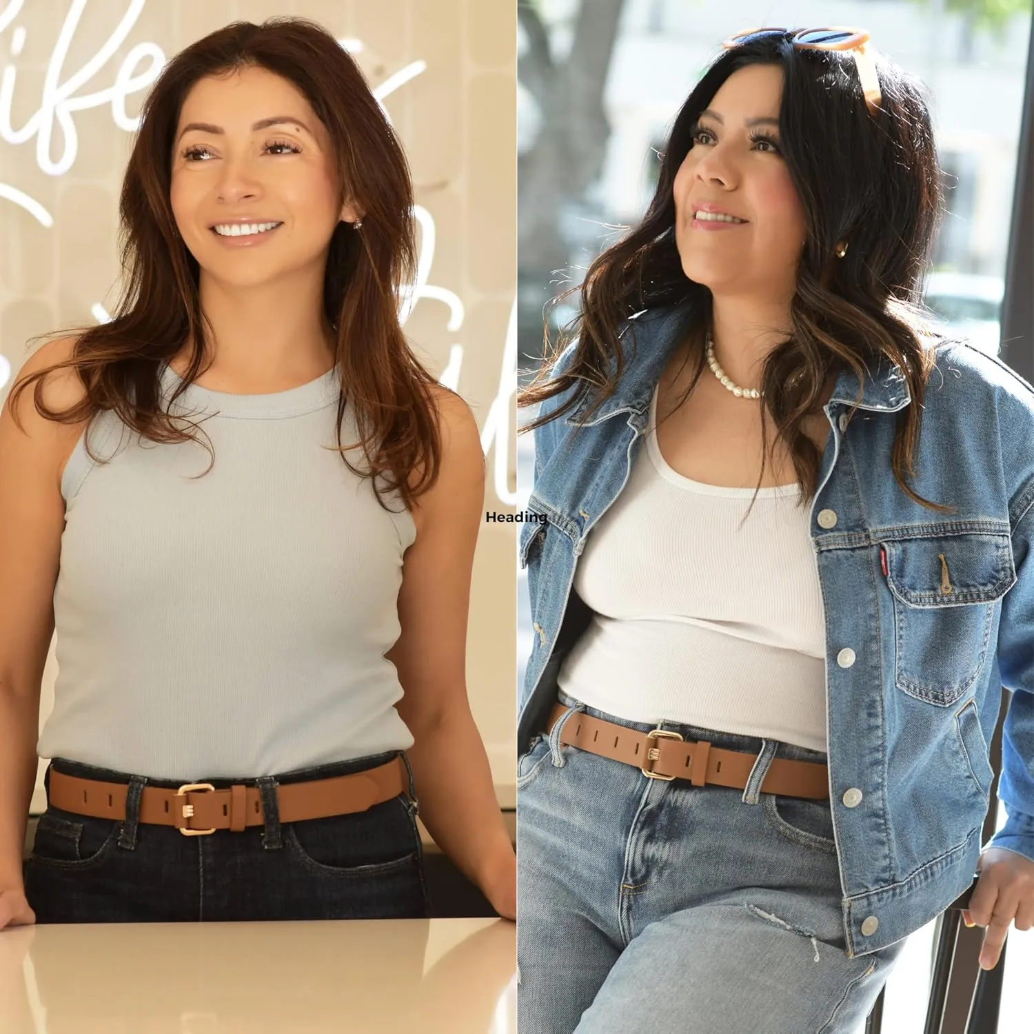 Women’s Brown Vegan Leather Belt – Adjustable Belt with Gold Buckle for Jeans, Dresses, Casual & Everyday Outfits