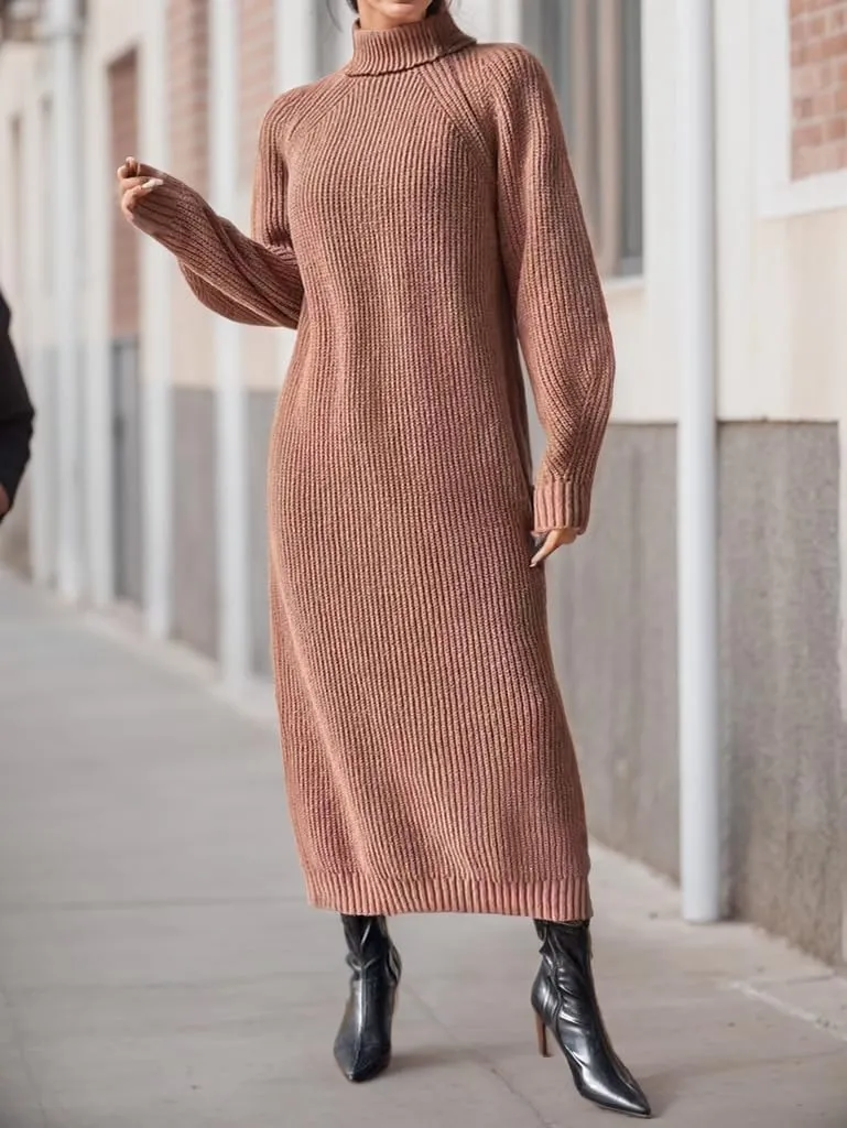 Women's Winter Knitted Sweater Dress Oversized Long Sleeve Turtleneck Loose Pullover Maxi Sweater Dress