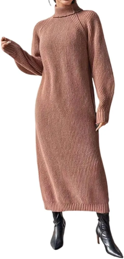 Women's Winter Knitted Sweater Dress Oversized Long Sleeve Turtleneck Loose Pullover Maxi Sweater Dress
