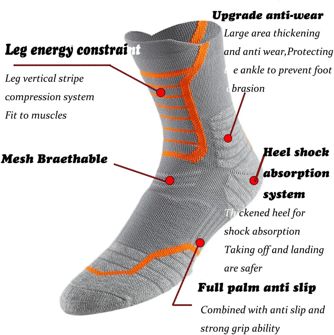 YWSLRC Men Athletic Socks Performance Cushioned Sports Crew Socks With Arch Compression for Basketball Hiking Cycling