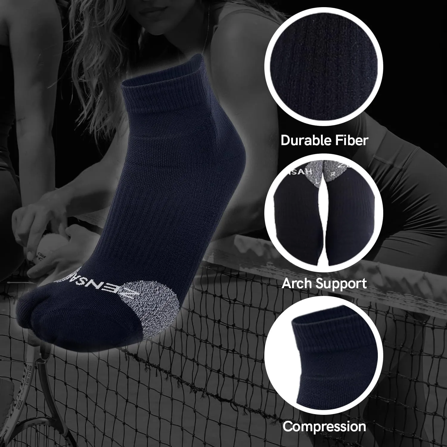 Zensah Compression Bunion Sport Socks - Bunion Relief Corrector Socks with Big Toe Separator